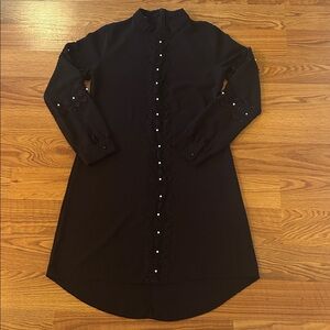 Black Long Sleeve Modest Tunic Top/Dress with Lace and Pearl Details